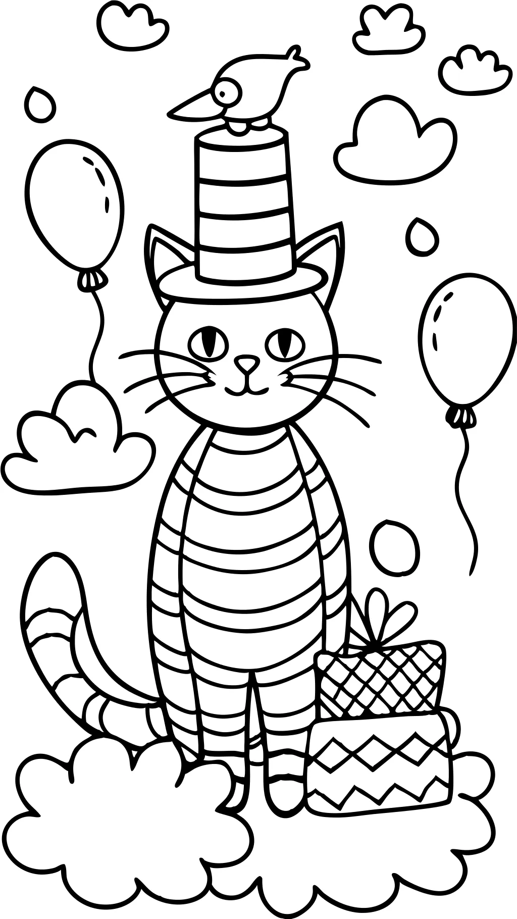 Page de coloriage de chat et du chapeau